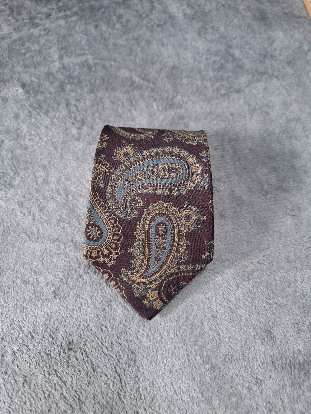 Brioni Italy 100% Silk Tie Burgundy Teal Paisley Men's Luxury Necktie Classic